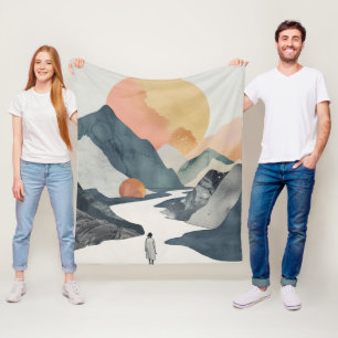 Manta Polar Mujer Boho Celestial Viaje Montaña Coral Dorada