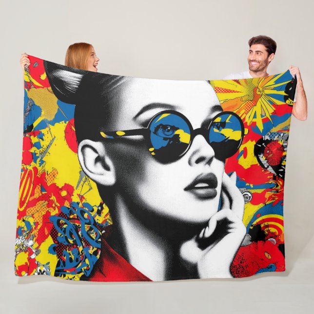 Manta Polar Mujer de pop art con gafas de sol (In situ)