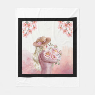 Manta Polar Mujer elegante con arte acuático Peonies