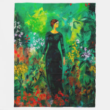 Mujer en la hermosa pradera verde