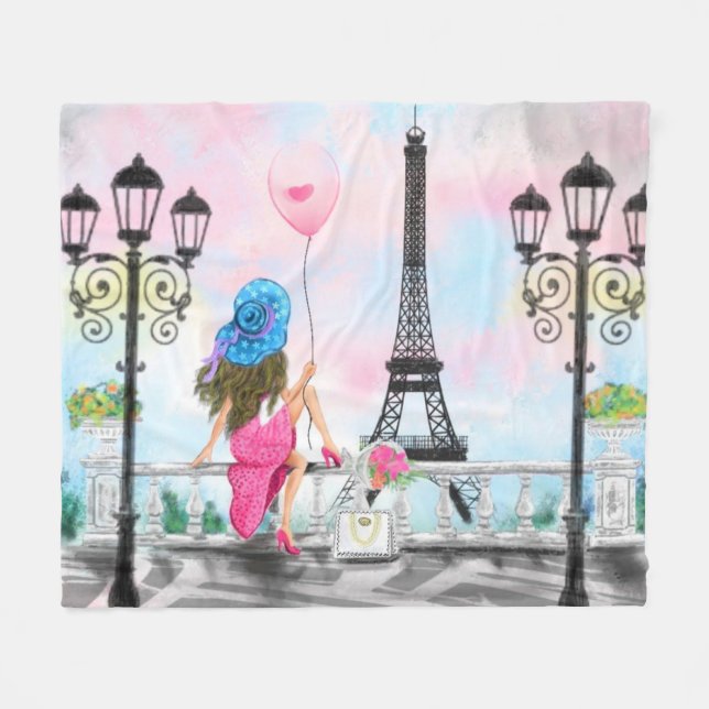 Manta Polar Mujer En París: Fleece Blanket con Torre Eiffel (Frente (Horizontal))