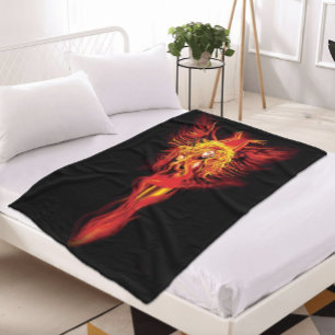 Manta Polar Mujer Fénix Fantasía Roja Ardiente Negra