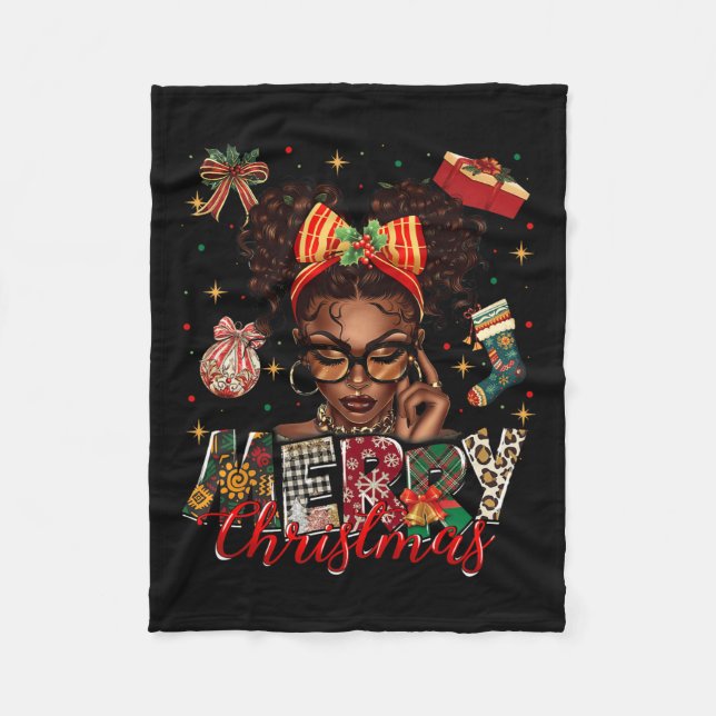 Manta Polar Mujer negra afroamericana Feliz Navidad Pajam (Anverso)