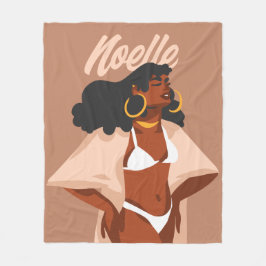 Manta Polar Mujer negra, bikini blanco, listo para la playa