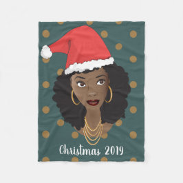 Manta Polar Mujer negra, Navidades Santa Hat, Polka Dot Verde