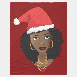 Manta Polar Mujeres negras, Sombrero rojo, Navidades, rojo