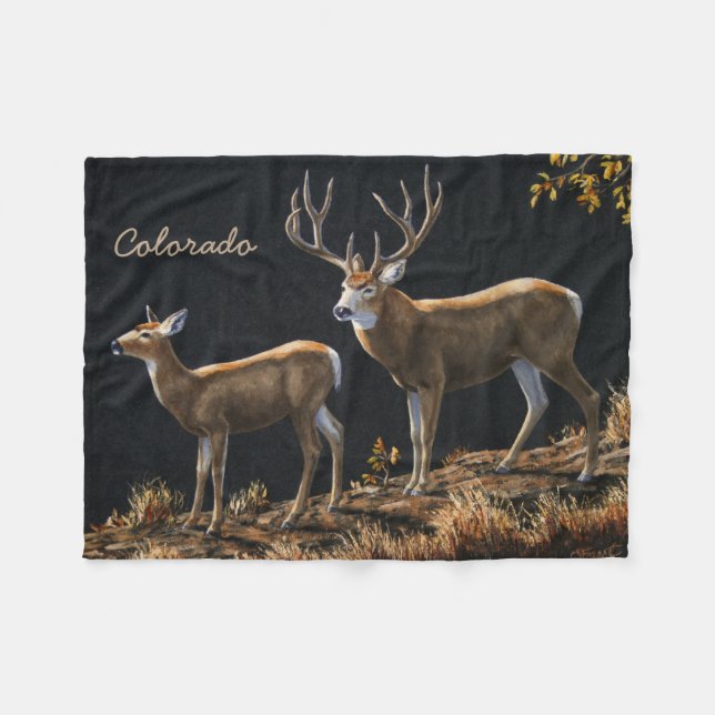Manta Polar Mule Deer Buck & Doe (Frente (Horizontal))
