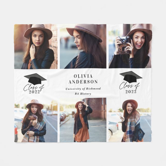 Manta Polar Multi photo modern black white script graduation f (Frente (Horizontal))
