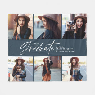 Manta Polar Multifoto moderna graduación de guiones azul marin