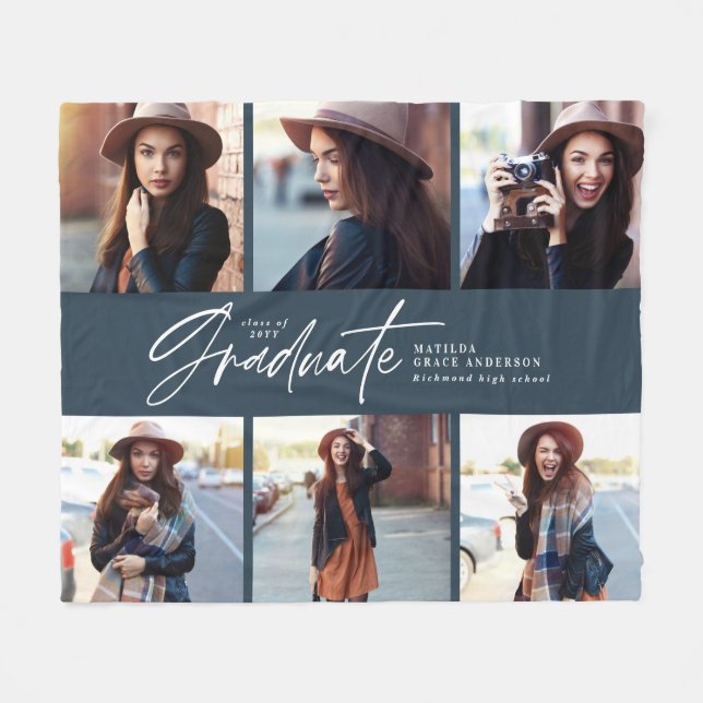 Manta Polar Multifoto moderna graduación de guiones azul marin (Frente (Horizontal))