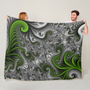 Manta Polar Mundo de fantasía verde y gris arte abstracto frac