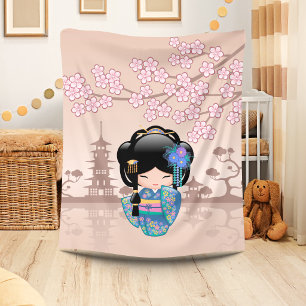 Manta Polar Muñeca Keiko Kokeshi - Geisha con Kimono Azul