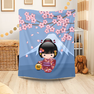 Manta Polar Muñeca Kokeshi de Sakura - Lindo Geisha Japonesa