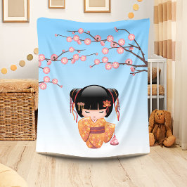 Manta Polar Muñeca Kokeshi Ume - Geisha Japonesa Azul