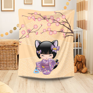 Manta Polar Muñeca Neko Kokeshi - Chica Geisha con Orejas de G