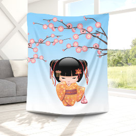 Manta Polar Muñeca Ume Kokeshi - Azul Chica Geisha japonés