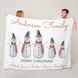 Manta Polar Muñeco de nieve con nombre familiar personalizado 