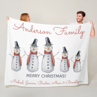 Manta Polar Muñeco de nieve con nombre familiar personalizado