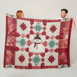 Manta Polar Muñeco de nieve con patrón acolchado rojo blanco y
