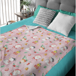 Manta Polar Muñeco de nieve de agua Navidad rosa acuarela 