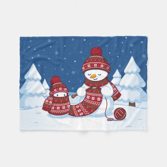 Manta Polar Muñeco de nieve tejiendo bufanda de Navidad (Frente (Horizontal))