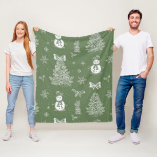 Manta Polar Muñeco de nieve vintage Toile de Navidad Verde sal
