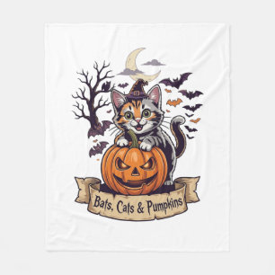 Manta Polar Murciélagos Gatos Calabazas Halloween Bruja Gato E