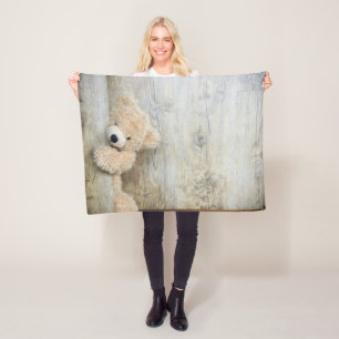 Manta Polar Muro De Madera Rústica De Oso Cutáneo Con Oso