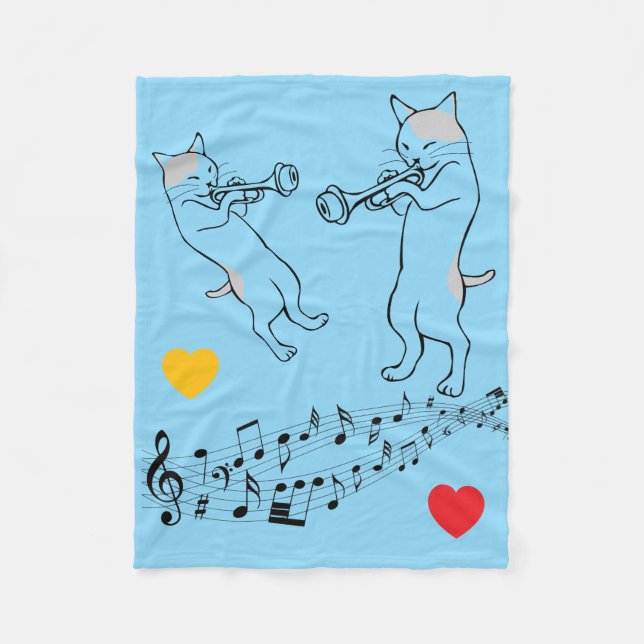 Manta Polar Music-Loving Cats on Blue Fleece Blanket (Anverso)