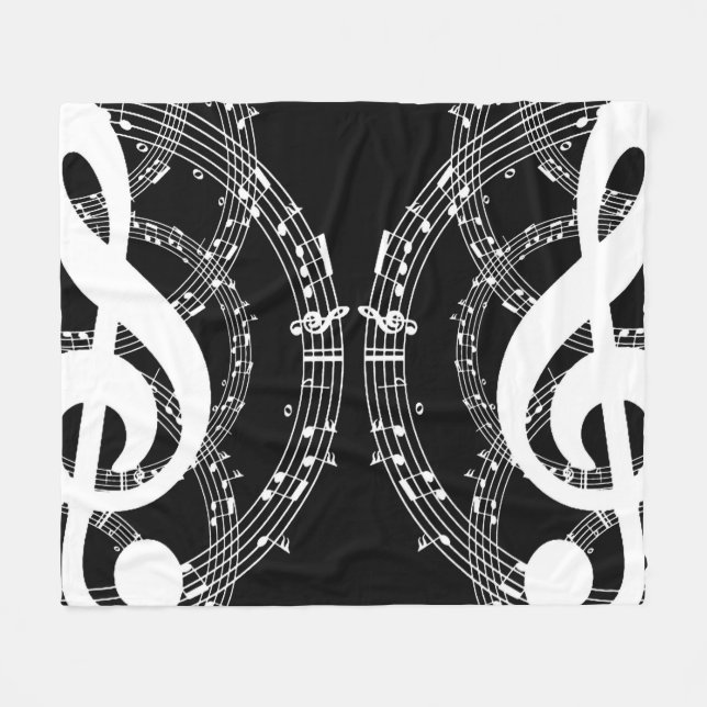 Manta Polar Música de imagen espejo en blanco y negro (Frente (Horizontal))