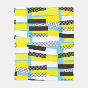 Manta Polar Música de jazz, patrón geométrico azul amarillo.