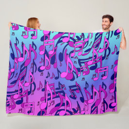 Manta Polar Música Hermosa Aqua Azul Rosa Animada Fleece Cálid
