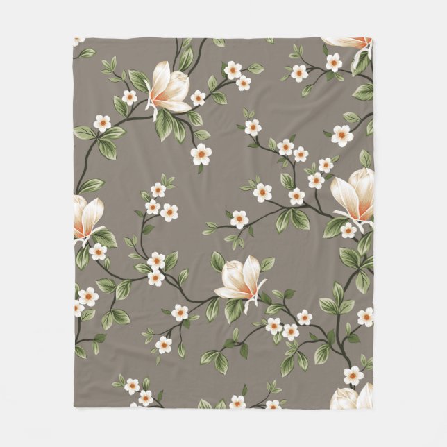 Manta Polar mustered small flowers with green leaves pattern o (Anverso)