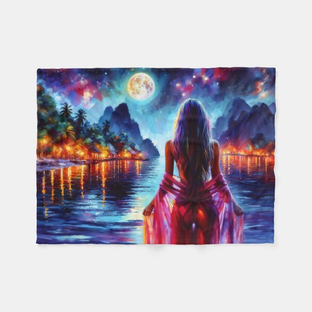 Manta Polar Mystic woman under full moon reflections art (Frente (Horizontal))