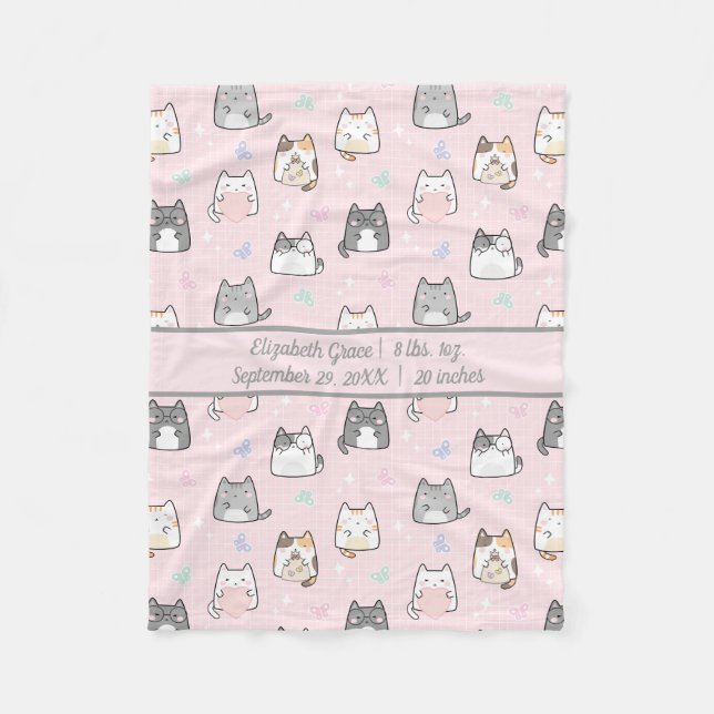 Manta Polar Nacimiento Estadísticas Bebé Chica Regalo Gatos Cu (Anverso)
