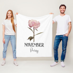 Manta Polar Nacimiento Flor NOVIEMBRE Cumpleaños Peony Pink