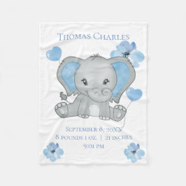 Manta Polar Nacimientos personalizados elefante azul gris azul