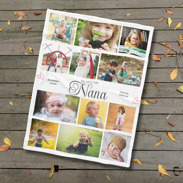 Manta Polar Nana te queremos los corazones personalizados (Nana custom fleece blanket with photos and text personalization.)