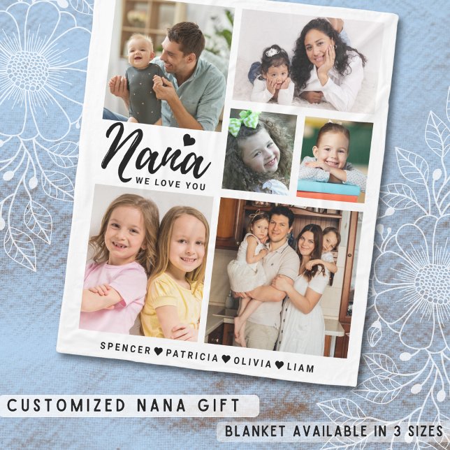 Manta Polar Nana We Love You Grandkids Denomina Collage de fot (Nana We Love You Grandkids Names Photo Collage Fleece Blanket

)