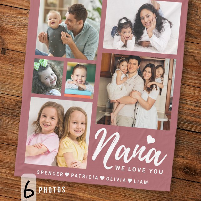 Manta Polar Nana We Love You Heart Grandkids 6 Photo Collage  (Subido por el creador)