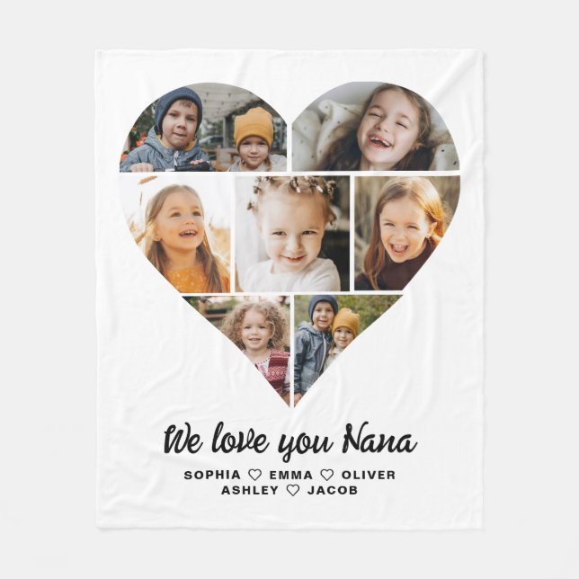 Manta Polar Nana We Love you Heart Modern Collage de fotos (Anverso)