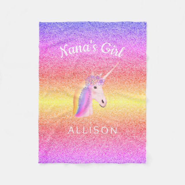 Manta Polar Nanas Chica Unicornio Purpurina arcoiris personali (Anverso)