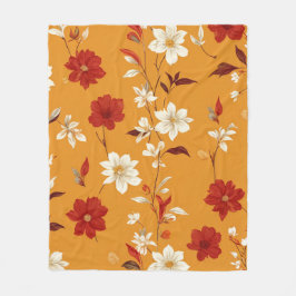 Manta Polar Naranja Autumn Boho Vintage Floral Pattern
