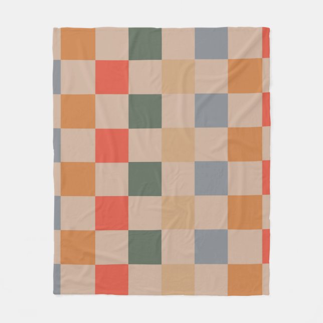 Manta Polar Naranja azul beige Brown Checkered Gingham Pattern (Anverso)