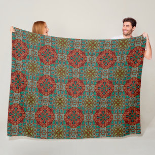 Manta Polar Naranja azul turquesa rojo verde bohemio Bali Art
