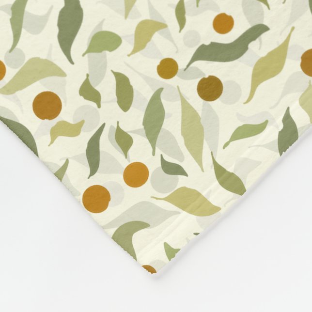 Manta Polar Naranja Berries y hojas en crema - patrón. (Esquina)