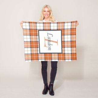 Manta Polar Naranja, Blue and White Tartán Plaid