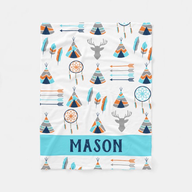 Manta Polar Naranja Boho y suroeste azul (Anverso)