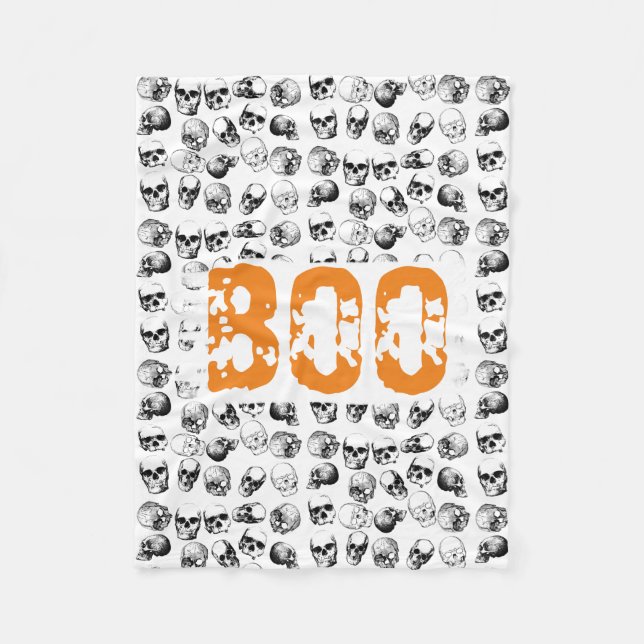 Manta Polar Naranja Boo Halloween Spooky Skull Pattern (Anverso)