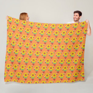 Manta Polar Naranja Brillante Y Girasol Amarillo
